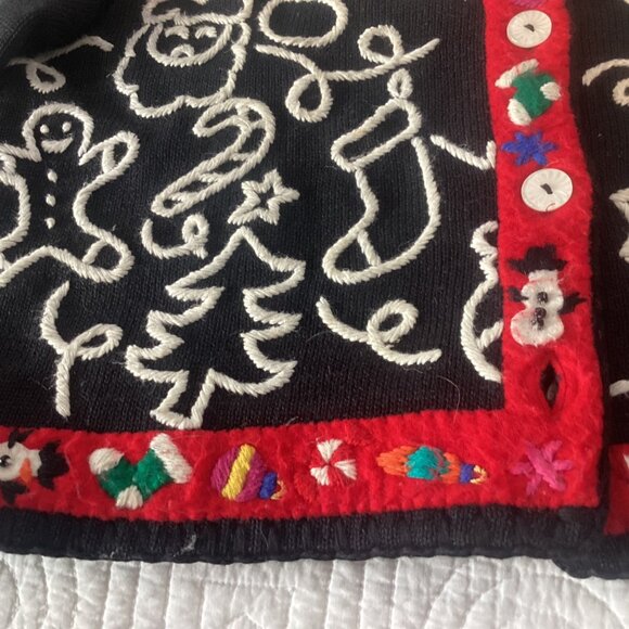 Vintage 90s Michael Simon Petite Size P Christmas Cardigan Sweater With Embroide - Picture 5 of 14
